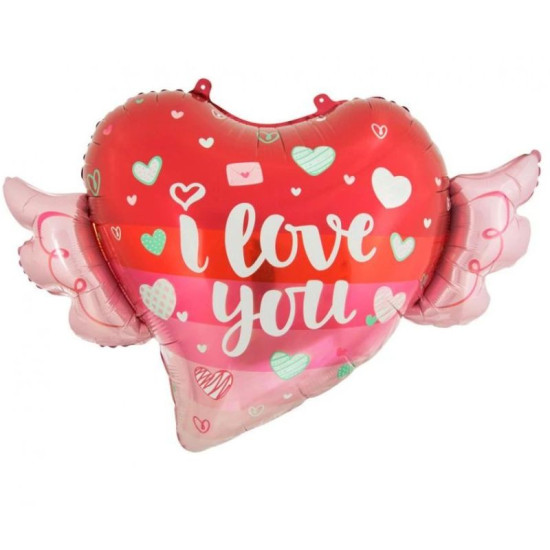 'I Love You' - balloon  with wings and helium - nation-wide - 2 working days pre-order